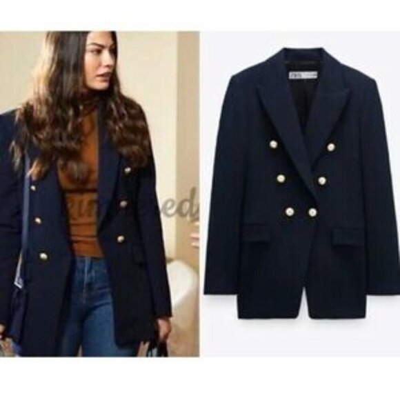 Zara Tailored Blazer with Buttons Navy Blue XS - Picture 3 of 16